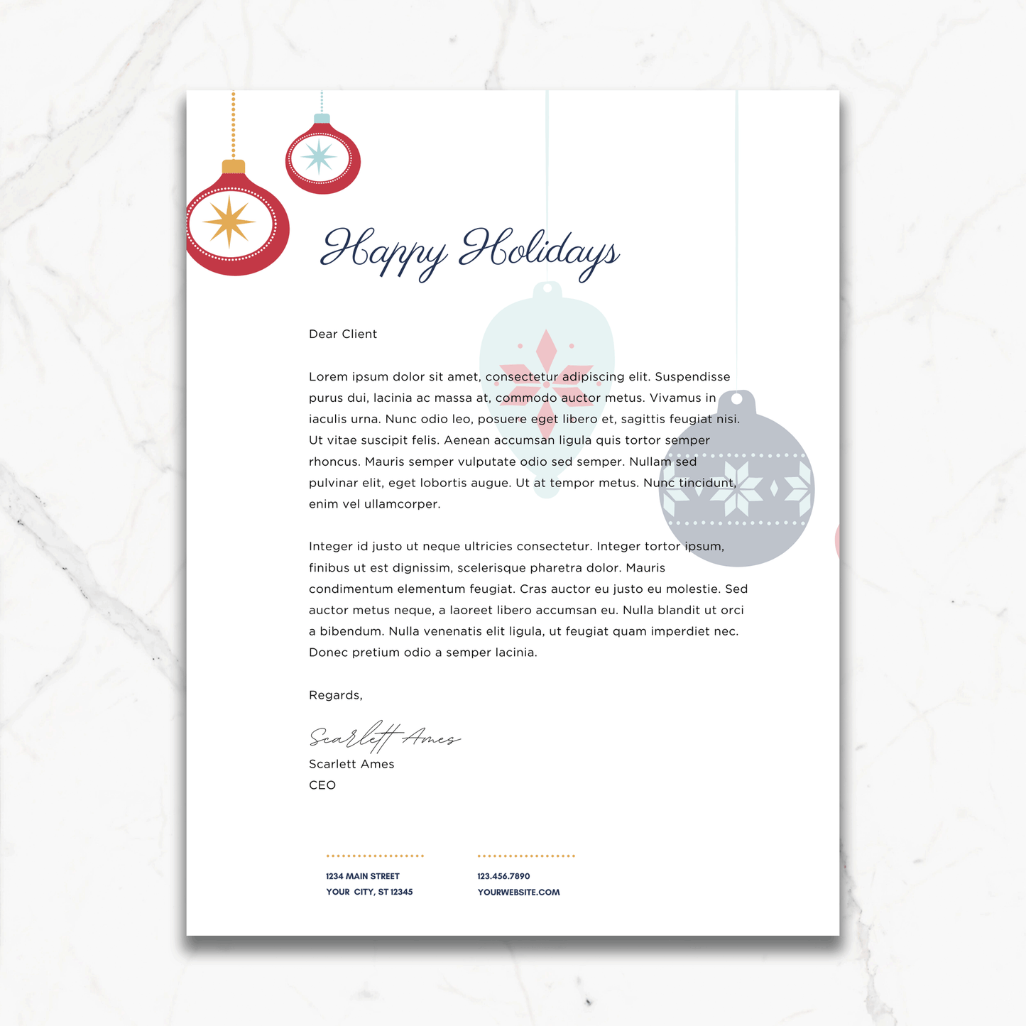 Custom Corporate Holiday Ornament Letterhead
