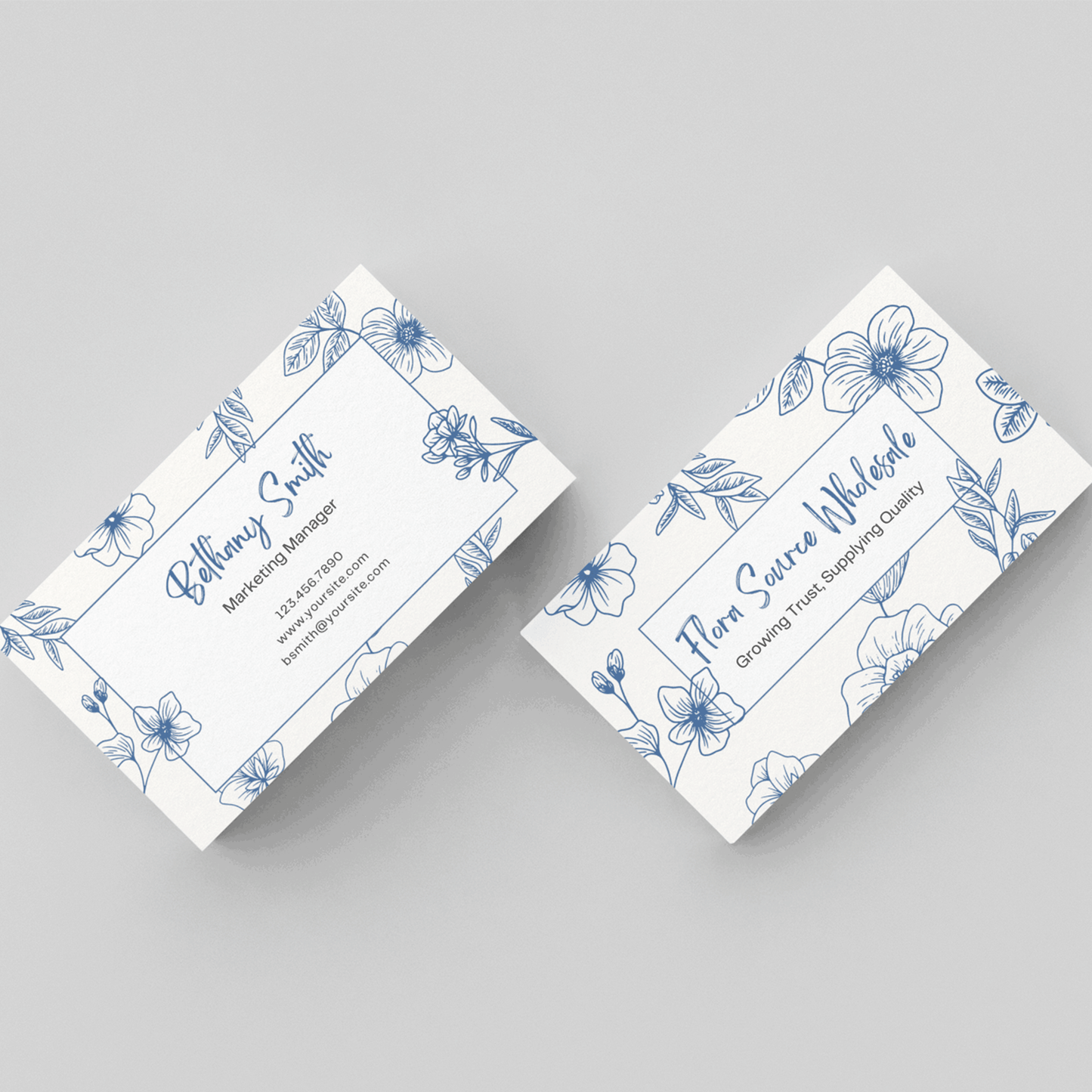 Blue Floral Business Cards