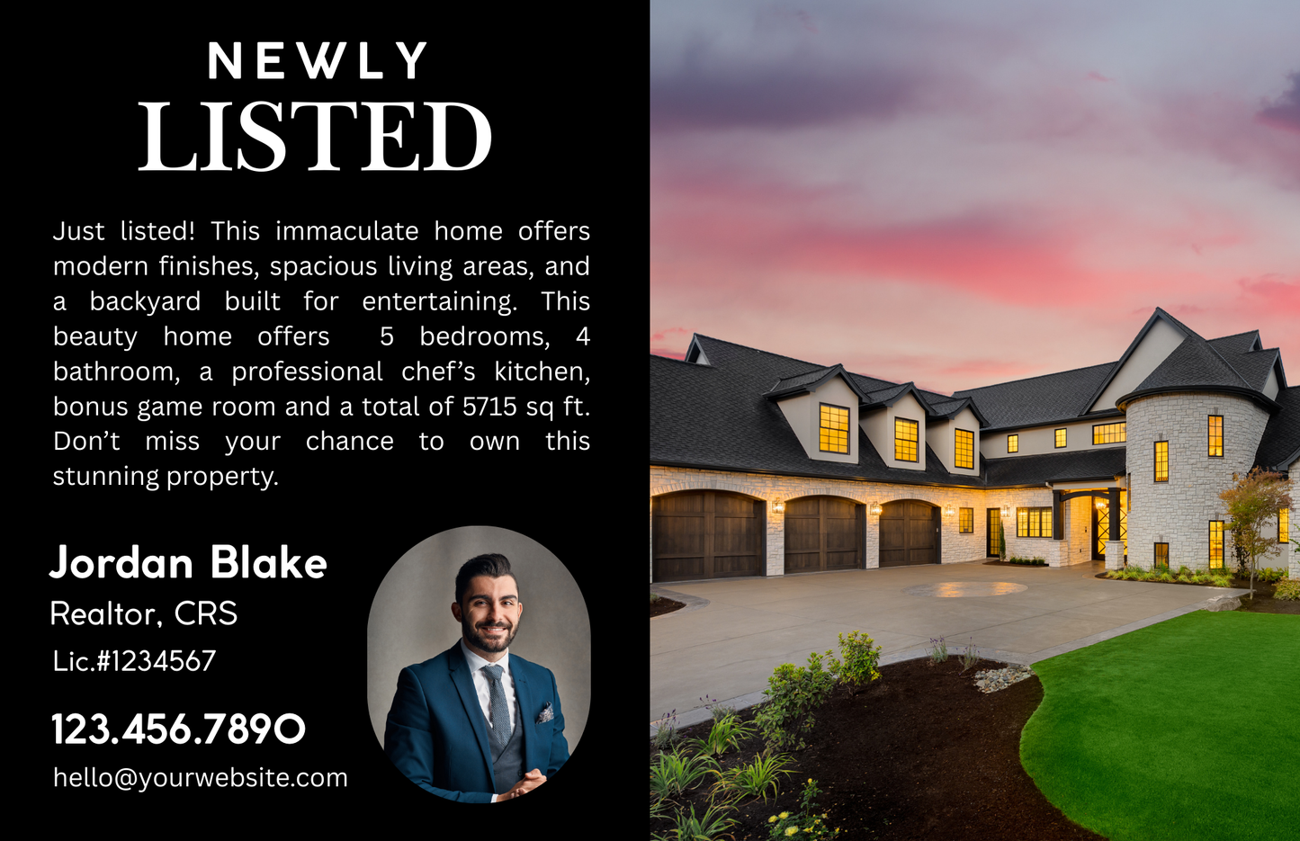 Custom Just Listed Real Estate Postcard