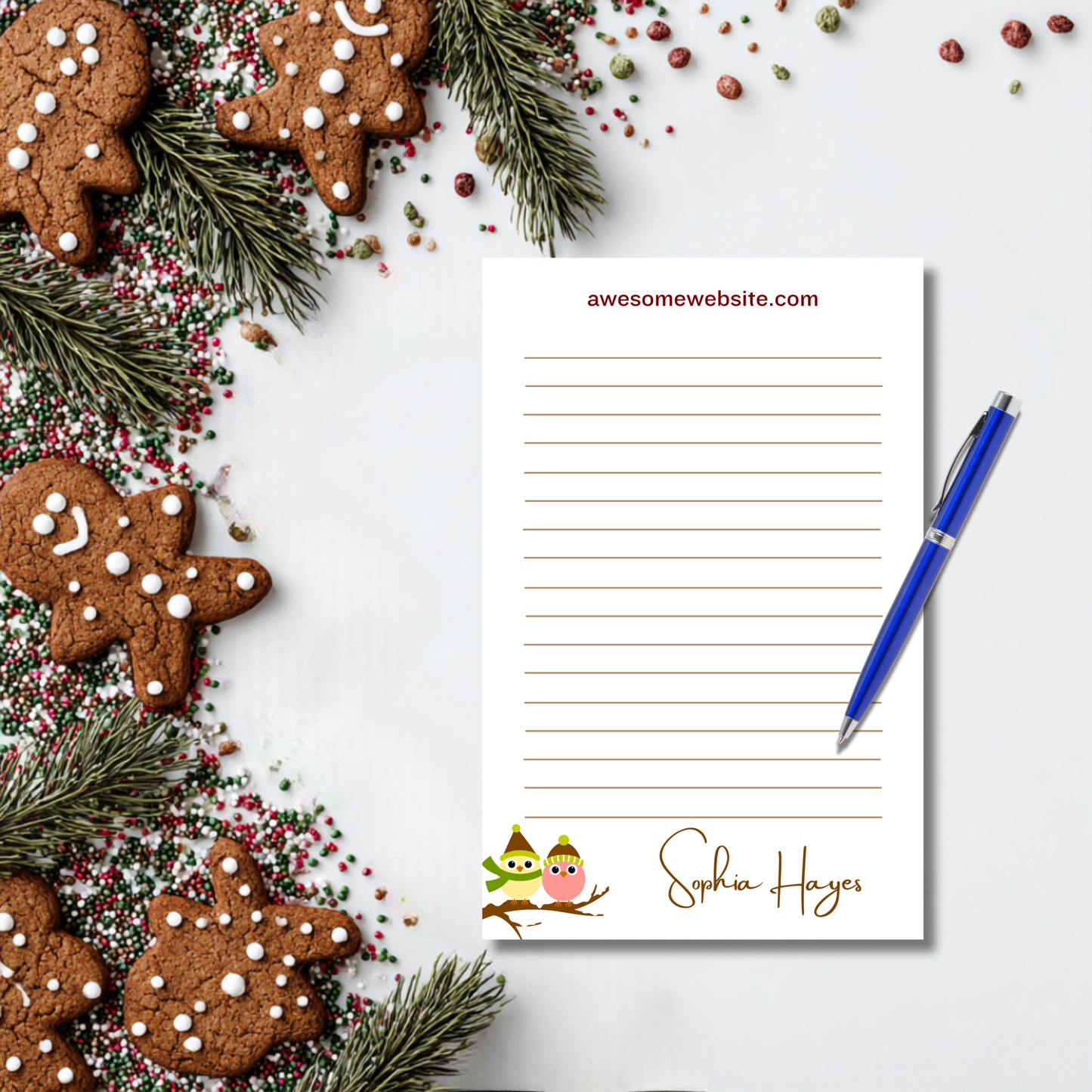 8.5 x 5.5 Custom Winter Birds Notepad