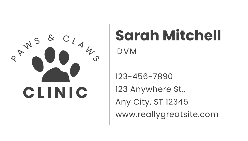 Single Sided Veterinary Business Card