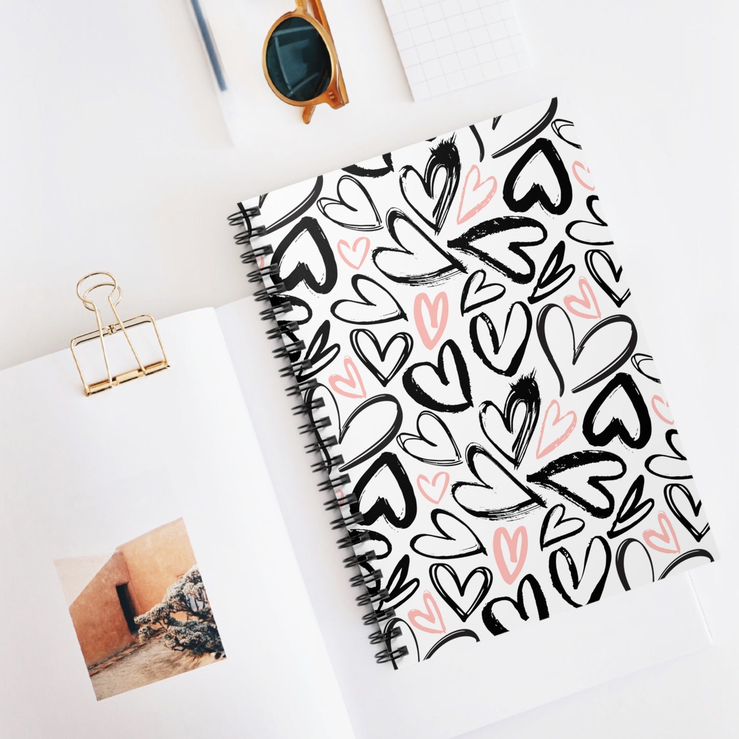 Pink and Black Hearts Spiral Notebook