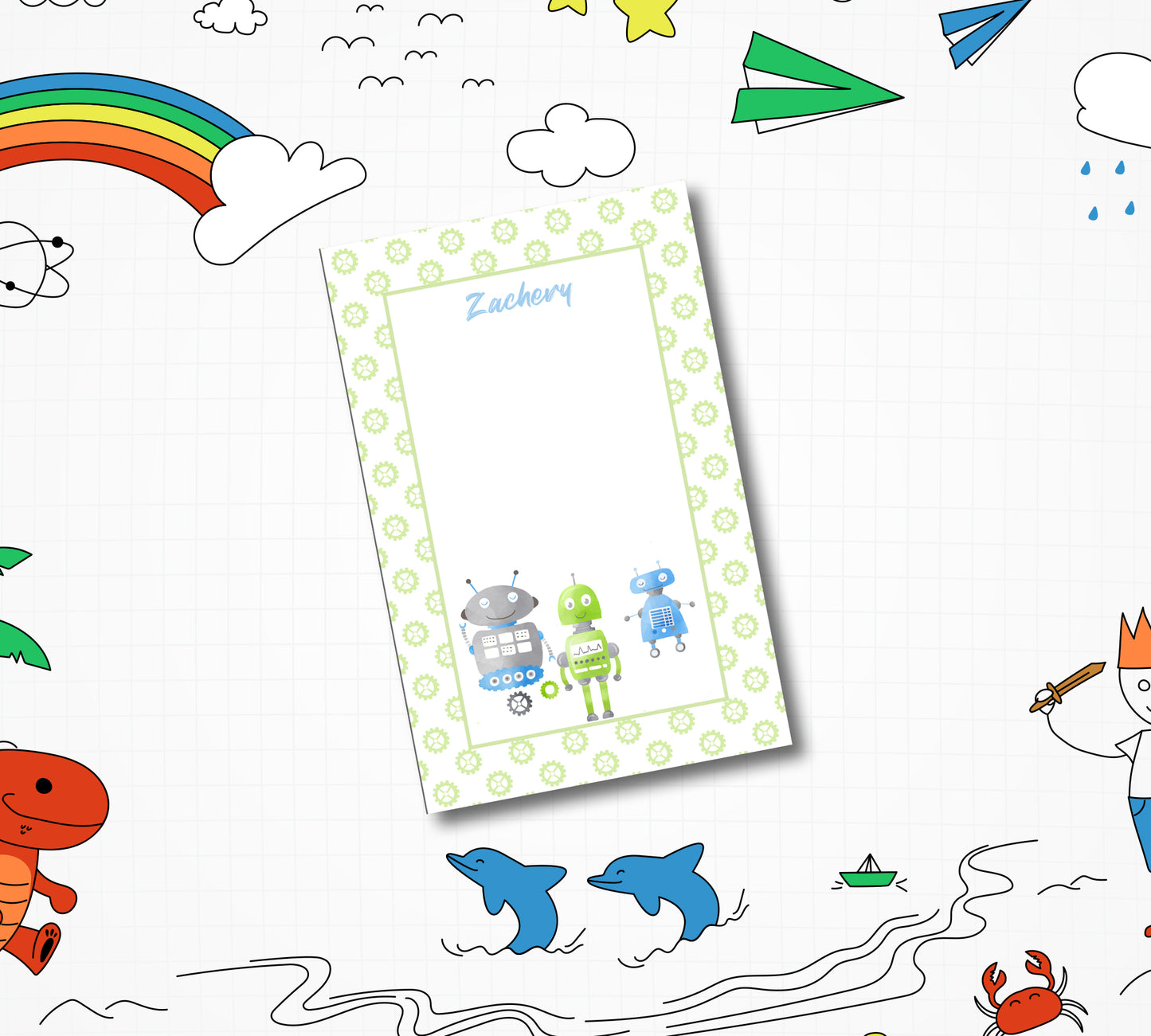 8.5 x 5.5 Kids Custom Robot Notepad