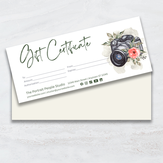 Custom Watercolor Photography Studio Gift Certificates