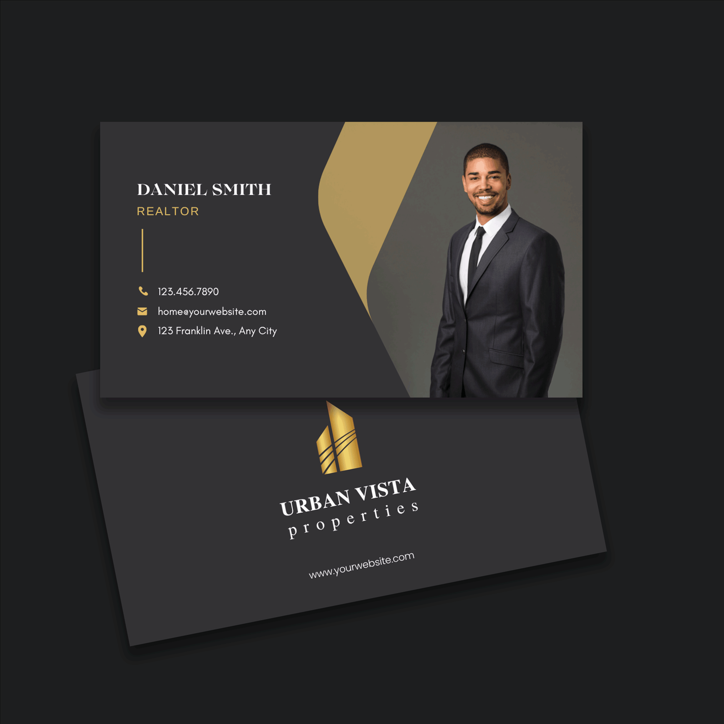 Sophisticated Custom 2 sided Black and Gold Business Card